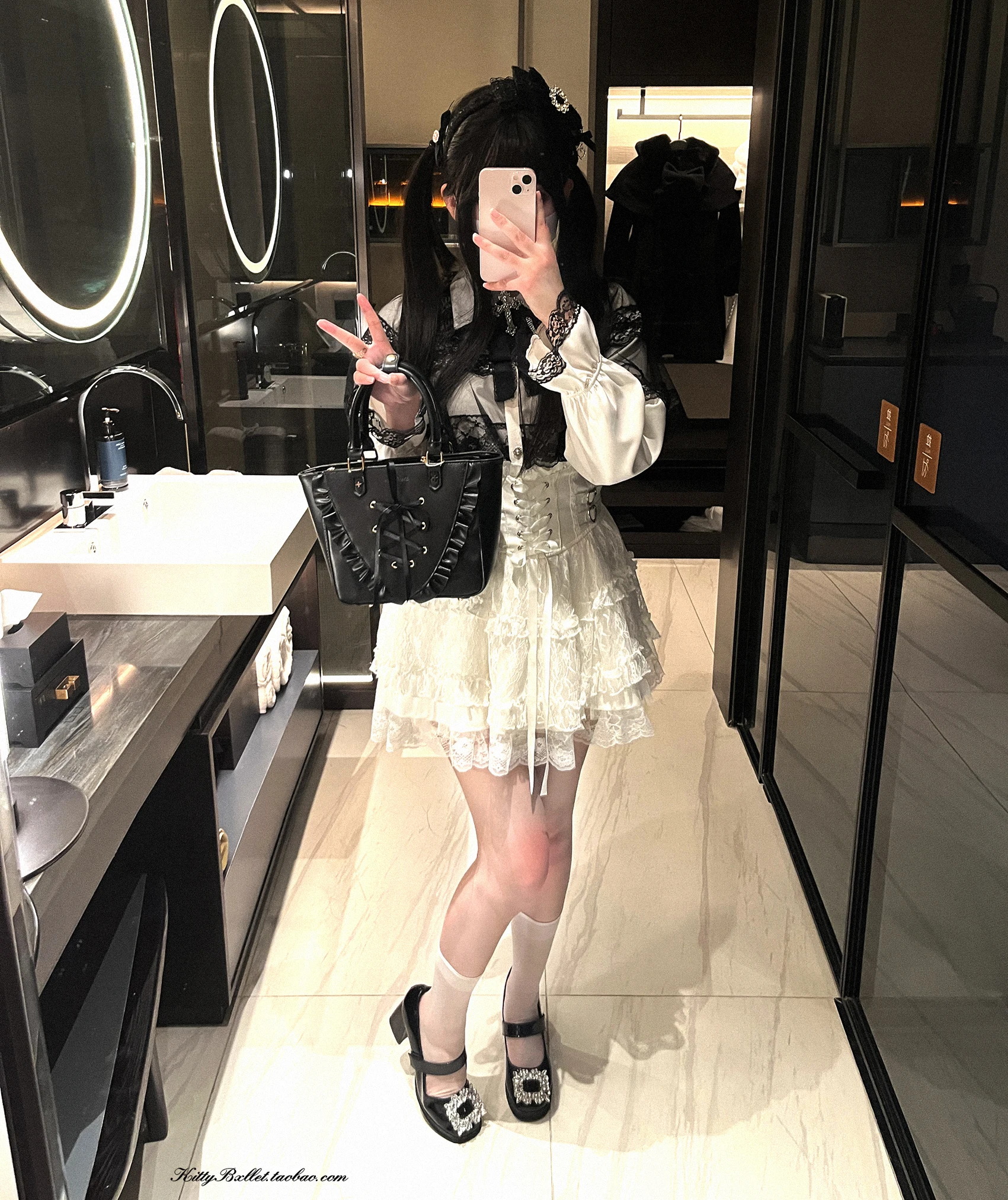Japanese Mine Style Lace Splicing Short Skirts High Waist Lace-up A-line Heart Leather Buckle Sweet Versatile Mini Skirt Women