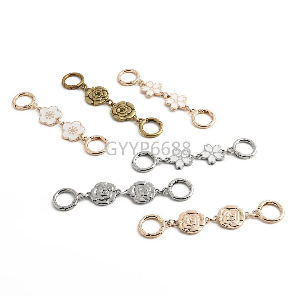 2/5/15PCS Camellia Shape Double Layer Handbag Bag Sakura Extension Chain For DIY Replacement Purse Shoulder Strap Accessories