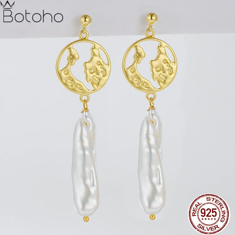 

New S925 Sterling Silver Natural Baroque Pearl Earrings Heteromorphic Tassel Hollow Gold Design Earring