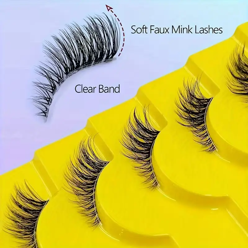 Natural Semi-Long Eyelashes, Cat-Eye Style, False Eyelashes, Transparent Band, False Eyelashes, Lightweight, Edge and Corner Eye