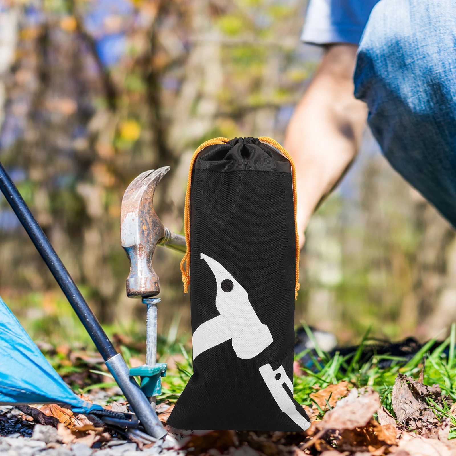 

Tent Stake Hammer Bag Large Capacity Durable Foldable Black Camping Hiking Picnic Outdoor Storage Tool Pegs Ground Nail Pouch