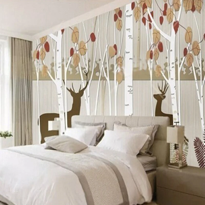 Modern and simple Nordic birch forest TV luxurious home decoration bedroom background wall paper