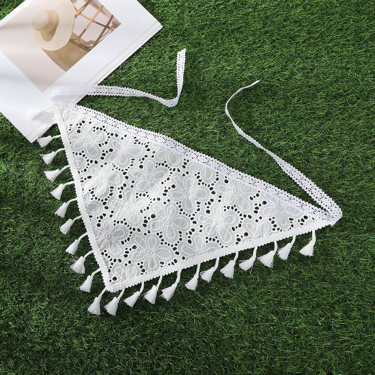 AWAYTR White Fabric Flower Vine Triangle Hair Scarf Hair Bands Turban Headbands For Women Sweet Retro Bandana Hair Accessories