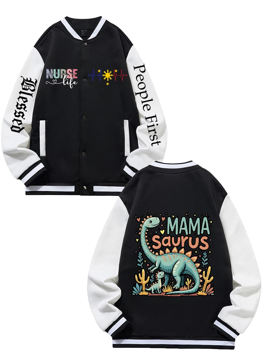 

Black Blue Green Double-sided Christmas Print XS-XXL Unisex Baseball Jacket Streetwear Coat Warm Fleece Soft Jacket