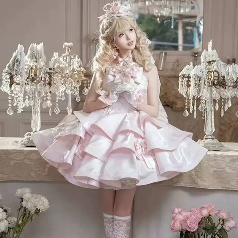 Pembe Prenses Lolita Elbisesi Katmanlı Saten Balo Elbisesi Doğum Günü Partisi Fotoğraf Çekimi Sense Doğum Günü Partisi Butik Kostümü