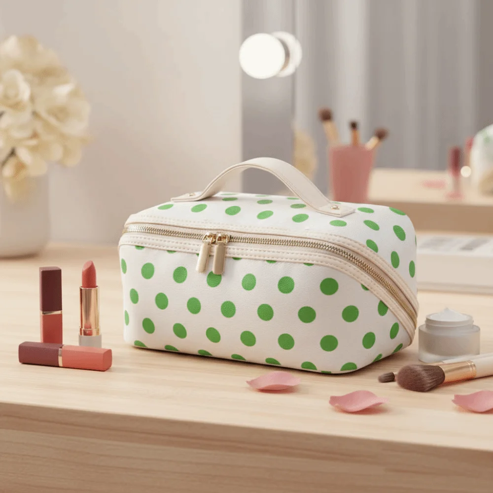 Vintage Women's Cosmetic Bag Polka Dot/Striped Zipper Striped Makeup Bag Large Capacity Lightweight Women's Toiletry Organizer