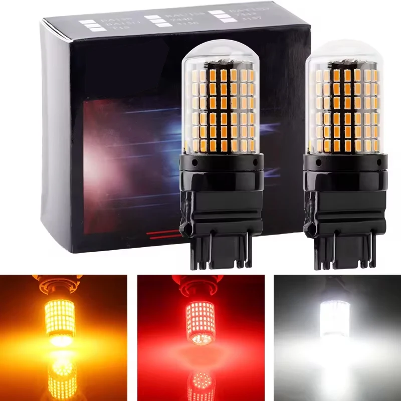 

2 PCS 3157 3057 4057 4157 LED Canbus ERROR FREE 3014 Chips T25 P27/5W for Car Brake Lights 12V No Hyperflash Amber White Red