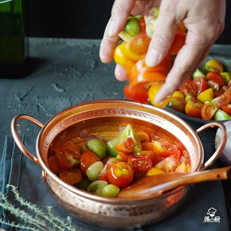 

Медная кастрюля ручной работы с двумя ручками, высококачественная, без покрытия, для домашнего приготовления, китайская кухонная утварь