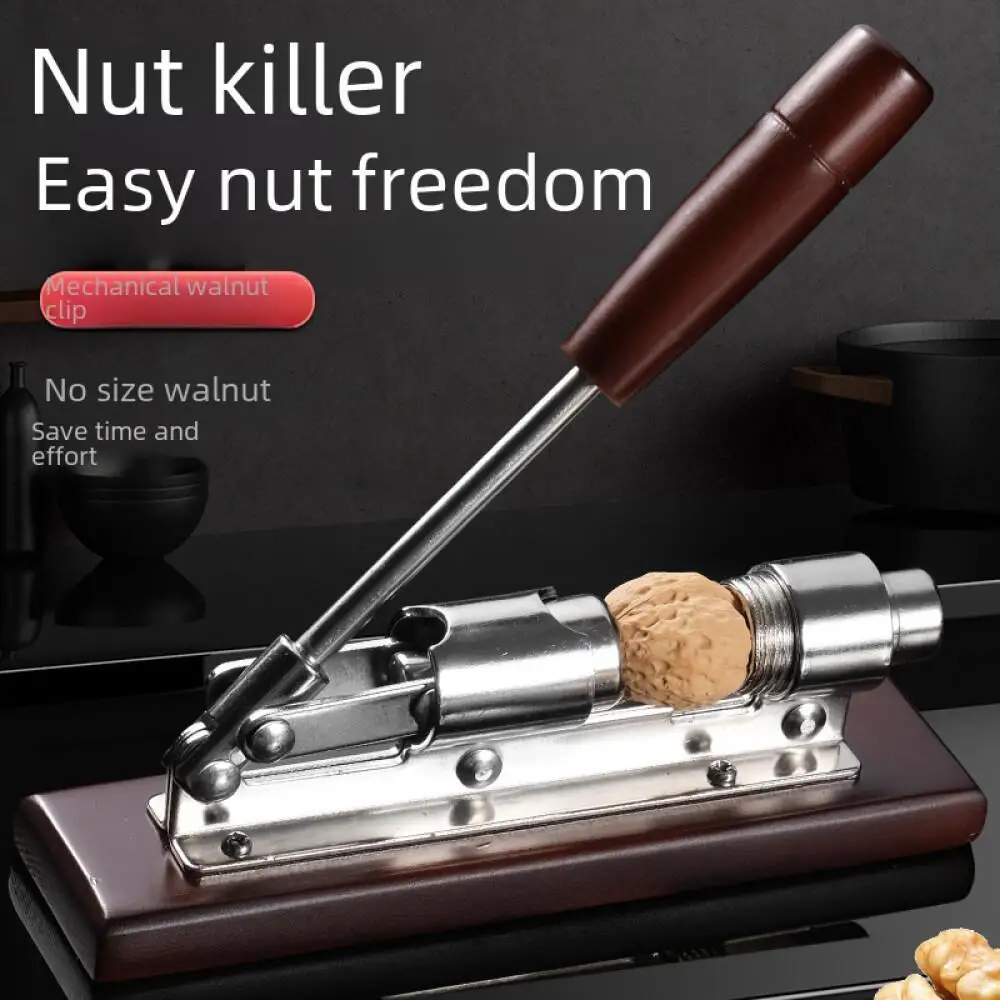 Household Hand Pressure Mechanical Walnut Cracker Classic Black Metal Nut Shell Breaker Wooden Handle Walnut Clip