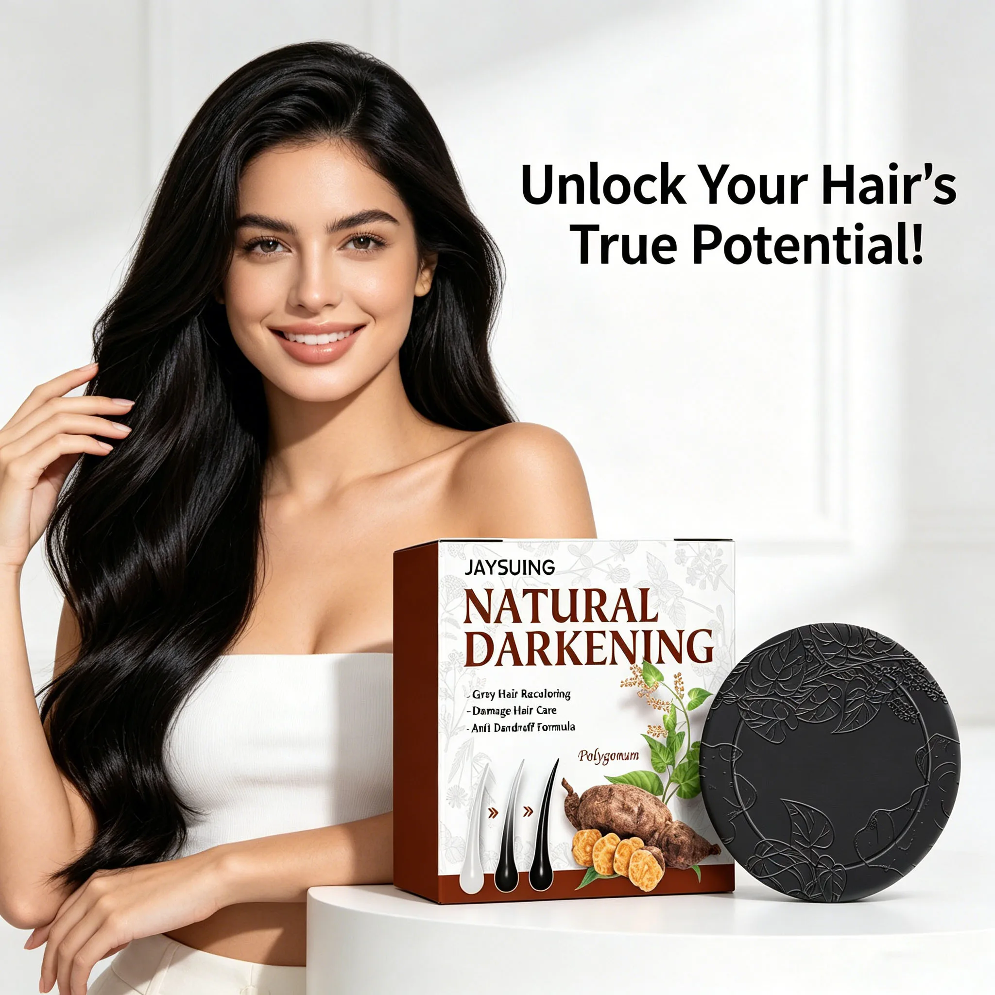 Jabón Champú para Cabello Negro, Cubre las Canas, Restaura el Brillo Negro, Mejora los Cabellos Claros, Nutritivo, Mejora la Calidad del Cabello, Jabón Oscurecedor