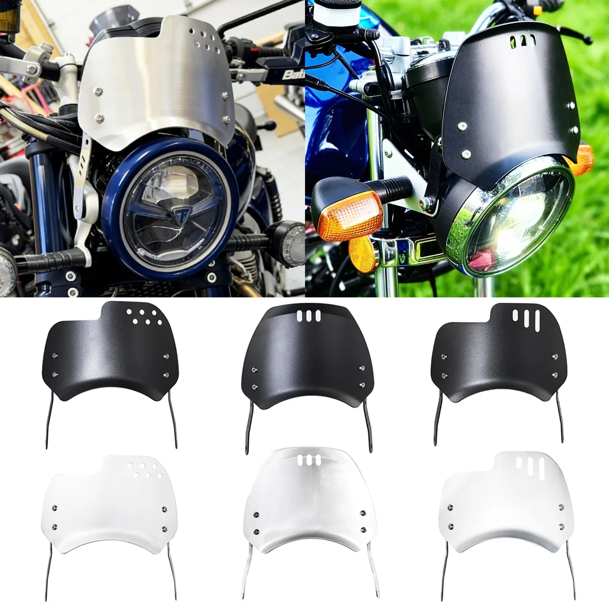 

Universal Motorcycle Windshield Windscreen Wind Deflector Round Headlight For Yamaha XSR For Husqvarna For Triumph Royal Enfield