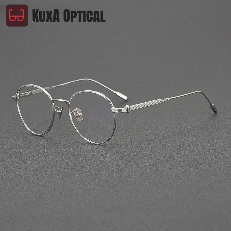 KUXA Top End Glasses Frame Retro Round Optical Women Pure Titanium Frame Myopia Glasses for Men Fashion Multifocal Lenses Super
