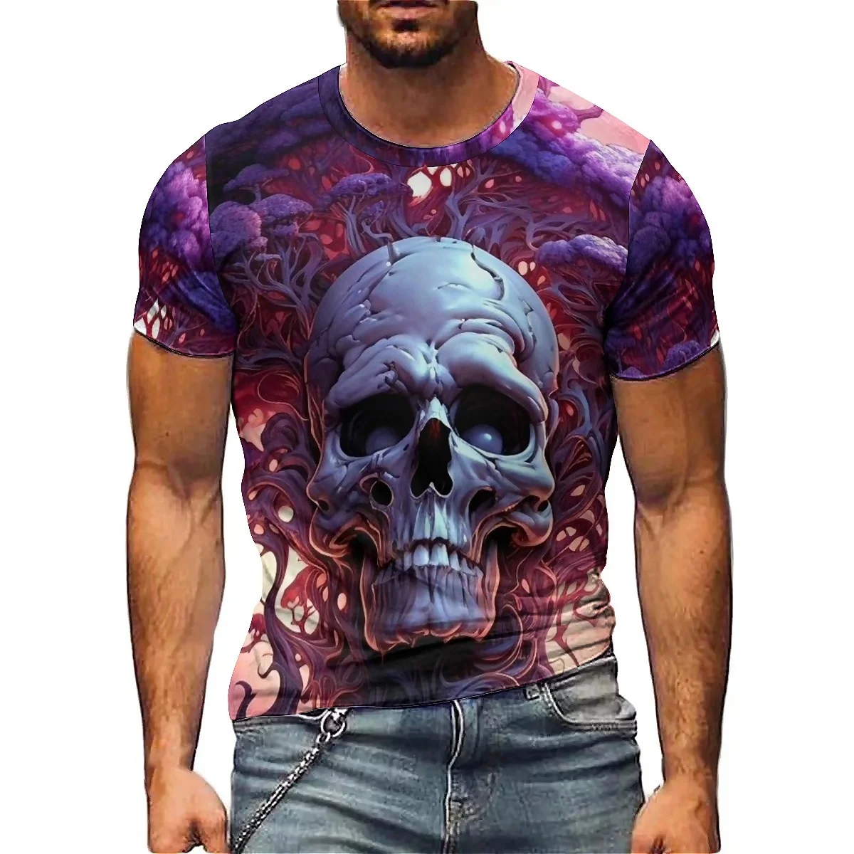 2025 Summer Men's 3D Printed Short sleeved T-shirt, European and American Trendy Business Casual Daily Wear, Breathable and Comf