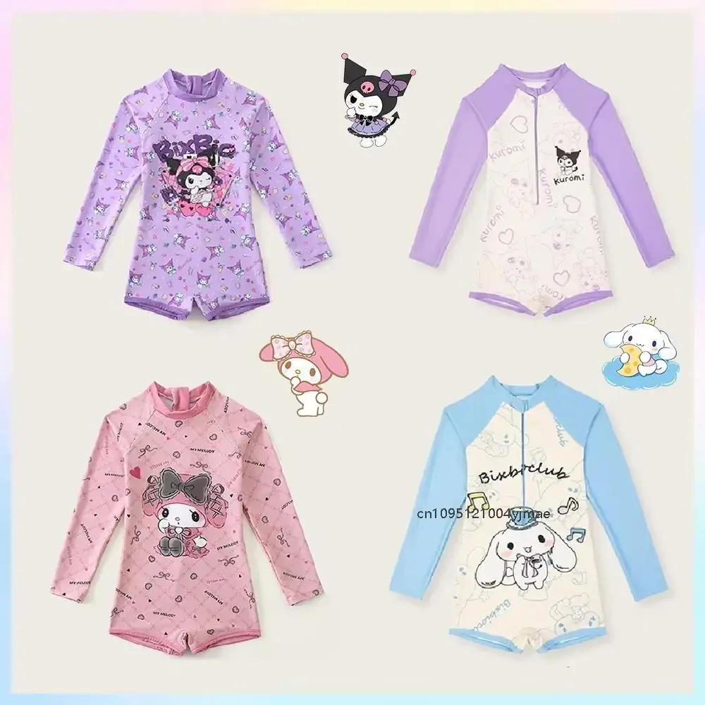 

Детский купальник с героями мультфильмов Sanrio Kawaii, профессиональный быстросохнущий солнцезащитный купальник Kuromi Cinnamoroll, пляжная одежда