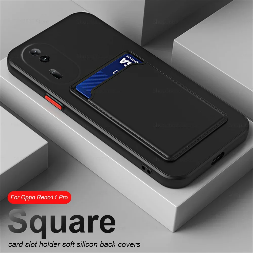 Card Slot Holder Square Soft Silicone Shockproof Phone Case For Oppo Reno11 Pro orro Reno 11 11Pro Reno11Pro 5G Back Shell Cover