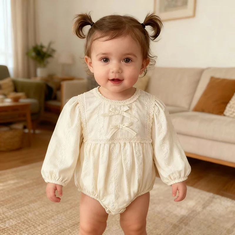 

Новинка 2023 года, осенний комбинезон для новорожденных, От 0 до 24 месяцев, хлопковые комбинезоны с длинными рукавами и вышивкой для маленьких девочек, милая одежда в корейском стиле для маленьких девочек