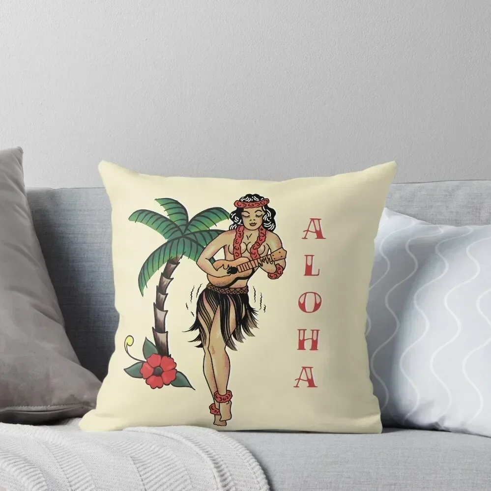 

Jerry Style Traditional Aloha Hula Pinup Girl In Hawaii Throw Pillow Marble Cushion Cover Pillows Aesthetic pillow