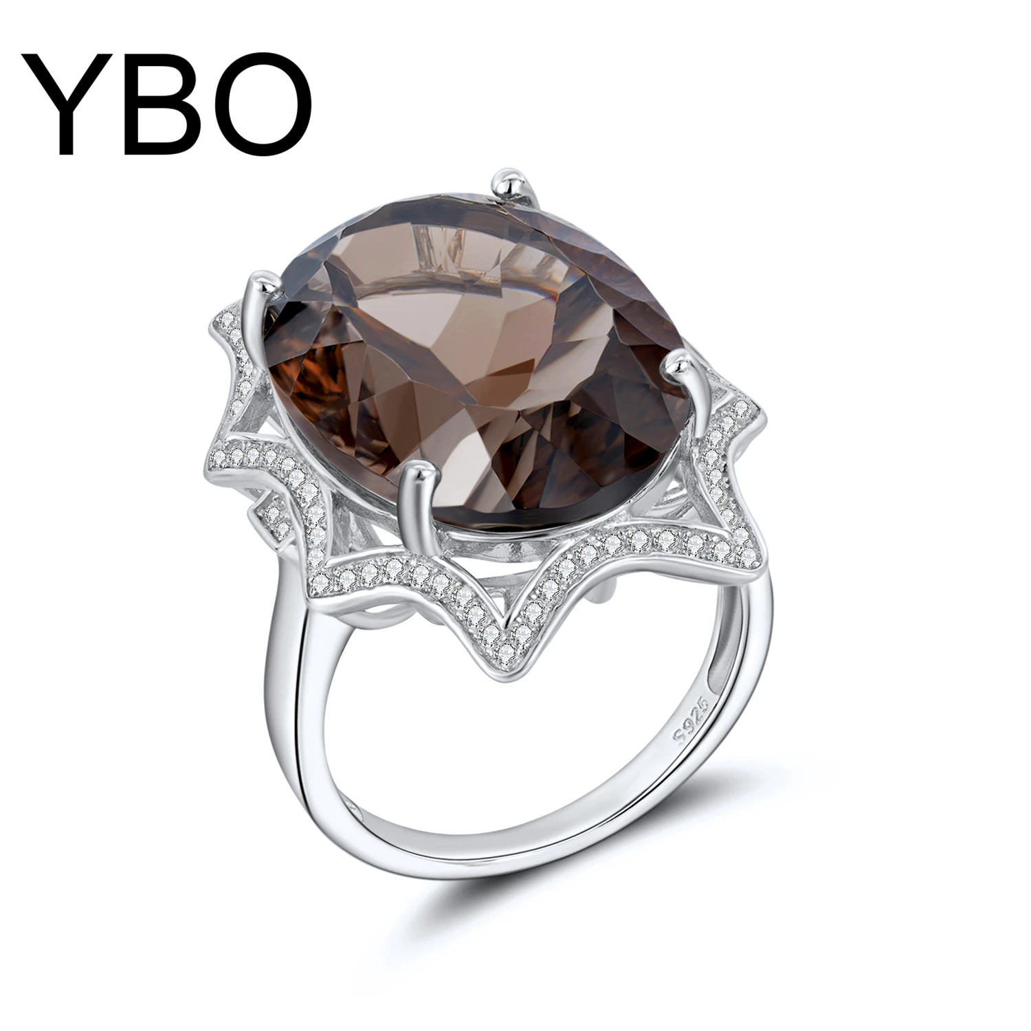 

YBO Big Gemstones Ring For Women Natural Smoky Quartz 23.1Ct 925 Sterling Silver Fine Jewelry Luxury Party Anniversary Christmas