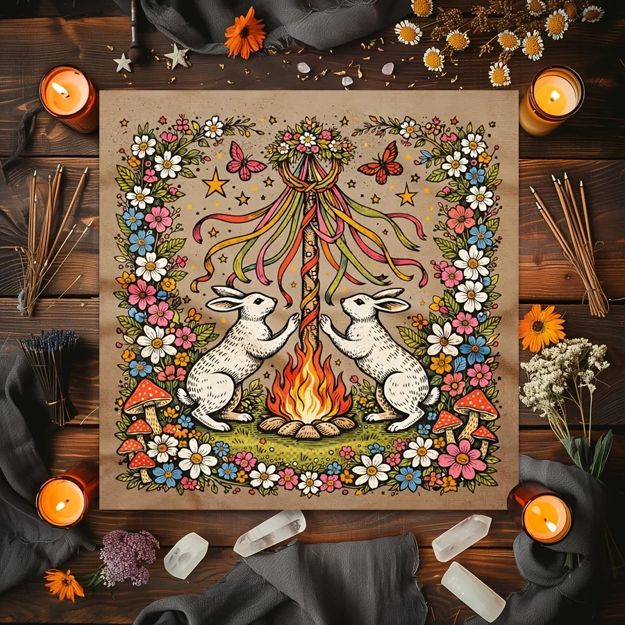 Boho Witch Tarot Tablecloth Altarlap Cloth Bohemian Mystical Decoration Reading Mat for Witchcraft Rituals 60x60cm