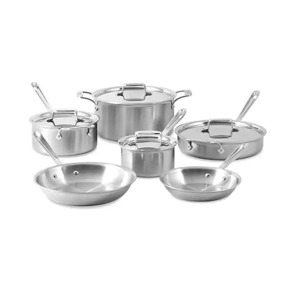 

D5 5-Ply Stainless Steel Cookware Set 10 Piece Induction Oven Safe Kitchen Cooking Frying Pans Sauce Quart Sauté Stockpot Bonded