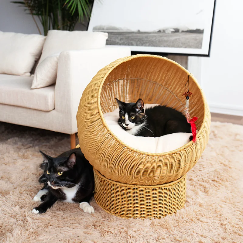 

Four Seasons Universal Semi-enclosed Pet Kennel, Cat Hammock, Woven Warm Cat Kennel, Villa Cat Cage, Rattan Cat Kennel