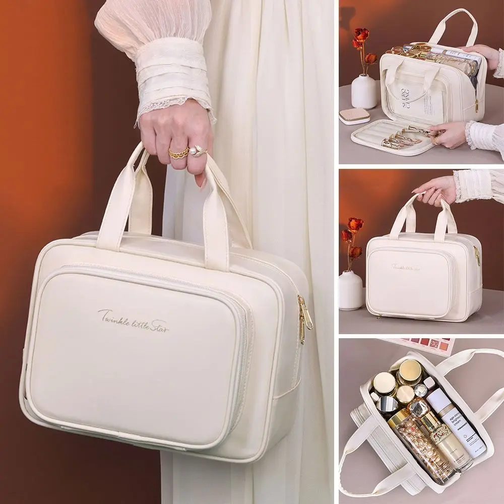 

Travel Tote Makeup Bag Portable Large Capacity Travel Organizer PU Zipper Closure Toiletry Bag