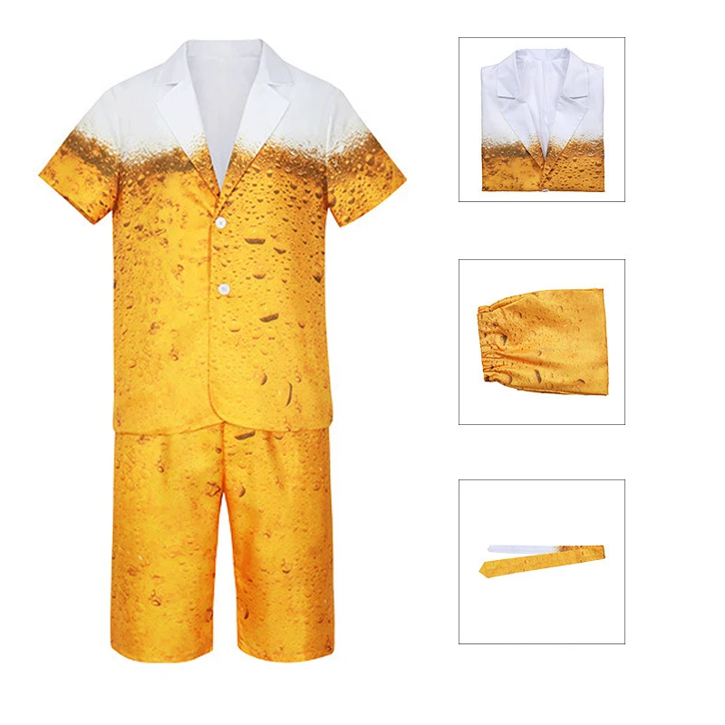 Men\'s Oktoberfest Suit Costume Bavarian Beer Cosplay Dress Up Adult Suit Clothes Role Play Yellow Beer Party Fantasia Costumes