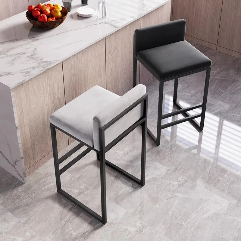

Nordic Luxury Bar Stool Simple Modern Home and Hotel Use High Backrest with Red Cash Register Chair Metal Frame