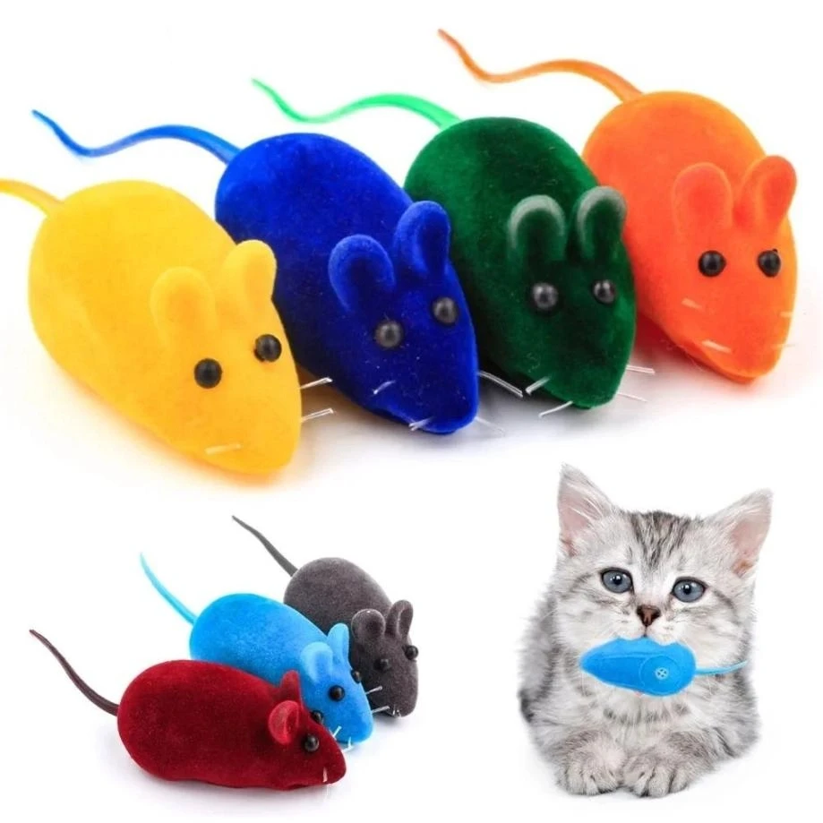 Interaktives Katzenmaus-Spielzeug mit Quietschgeräusch, Simulationsrattenspielzeug für Kätzchen und Katzen, zufällige Farbe