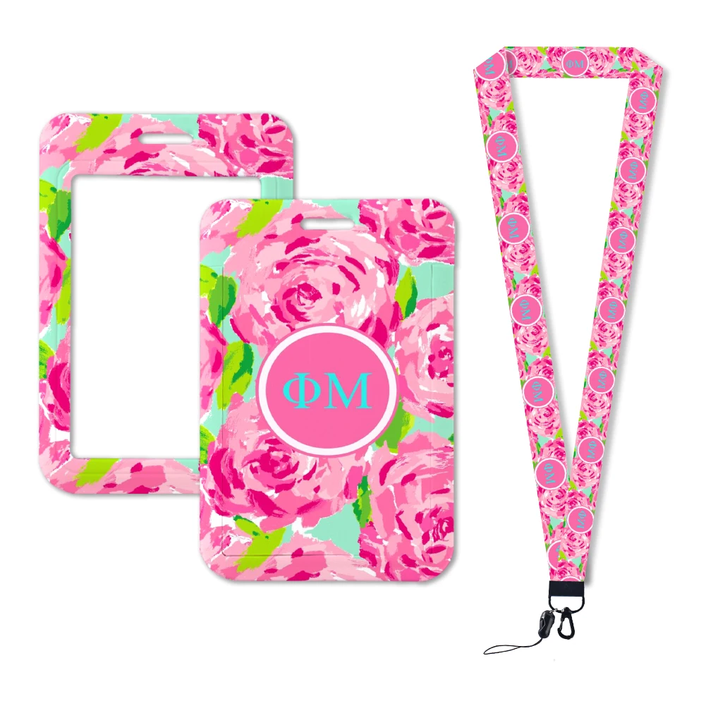 W Fashion Creative Phi Mu ABS Vertical Shape Slide Cover Card Holder Can Be Customized Logo Lanyard with ID Card Holder