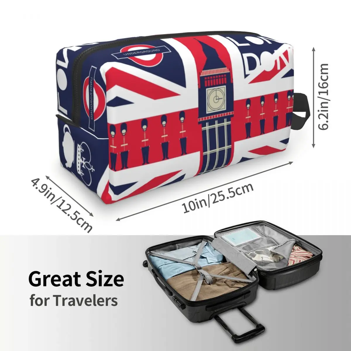 Custom Vintage British Flag With London Symbol Cosmetic Bag Fashion Union Jack Makeup Case Beauty Storage Toiletry Bags