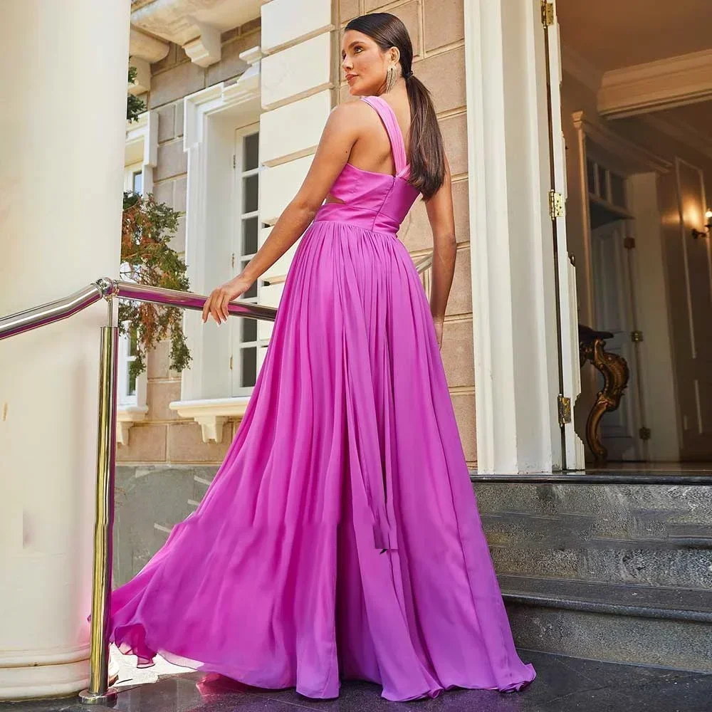 فستان سهرة شيفون مخصص على شكل حرف a ورقبة على شكل حرف v وطيات مجوفة وربطات متباينة أنيقة للنساء بسحاب طول الأرض مناسبة رسمية #2