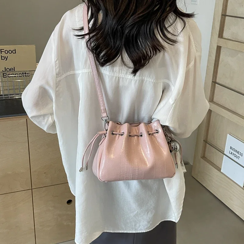 LEFTSIDE Small PU Leather Crossbody Bags For Women 2024 Y2k Korean Fashion Designer Female Bucket Bag Lady Drawstring Handbags