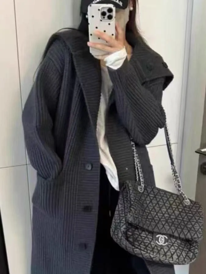 Suéter Cárdigan Abierto con Capucha de Punto para Mujer, Estilo Hoado, Largo Medio, para Primavera, Otoño e Invierno, Nuevo...