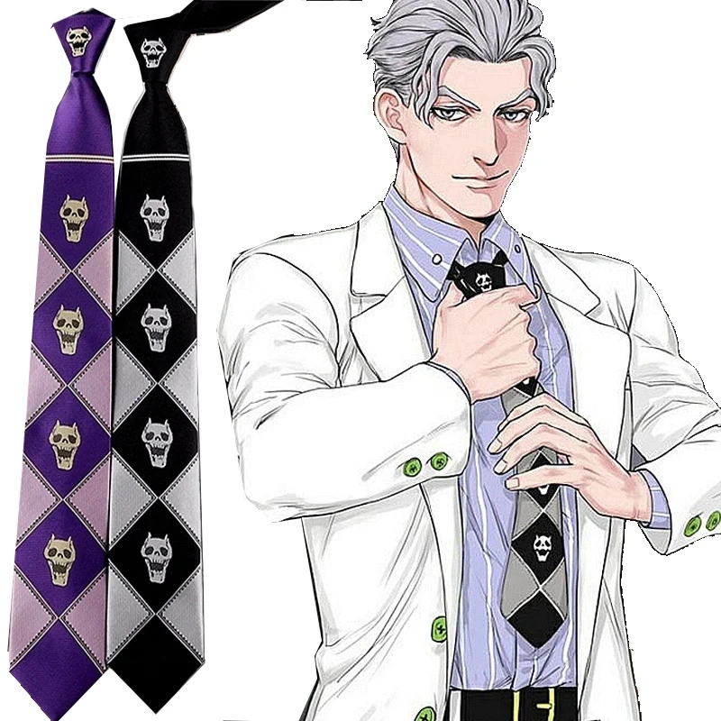 Anime Tie for Man JoJo's Bizarre Adventure Kira Yoshikage Cosplay KILLER QUEEN Skull Neck Heavens Door Cosplay Costume Prop