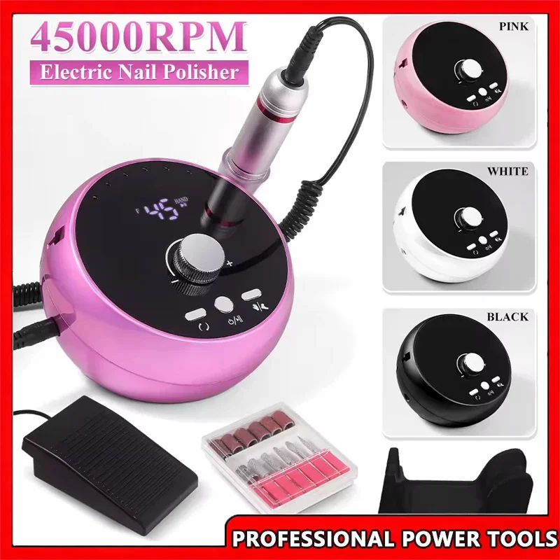 

Профессиональная электрическая дрель для ногтей, 45000 об/мин, маникюрная шлифовальная машина, белый, розовый, фиолетовый, для удаления геля для кутикулы для салонов и домашнего использования