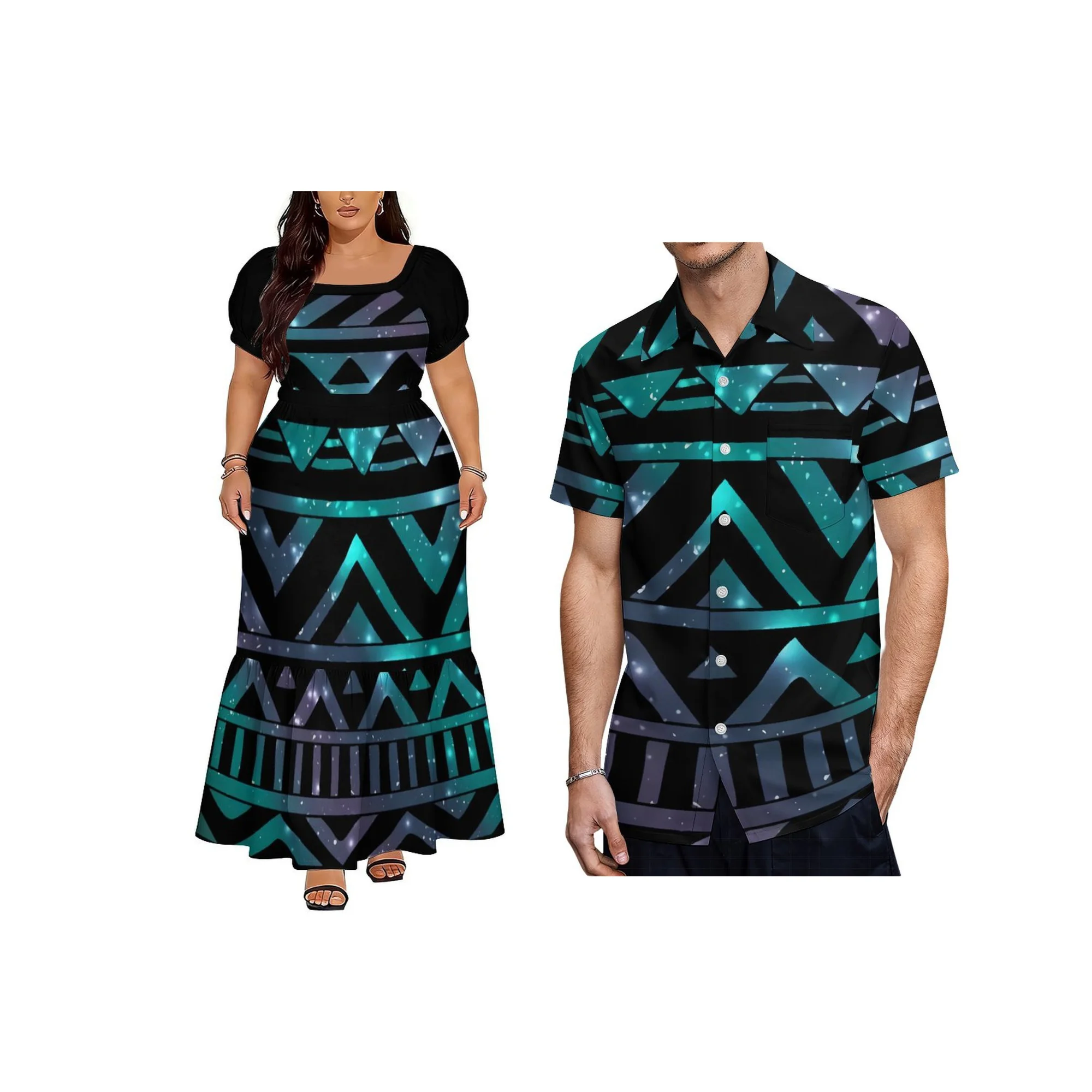 

Factory Wholesale Women Samoan Design Skirt Polynesian Dress Custom Pacific Island Design Square Neck Lace-up Dress