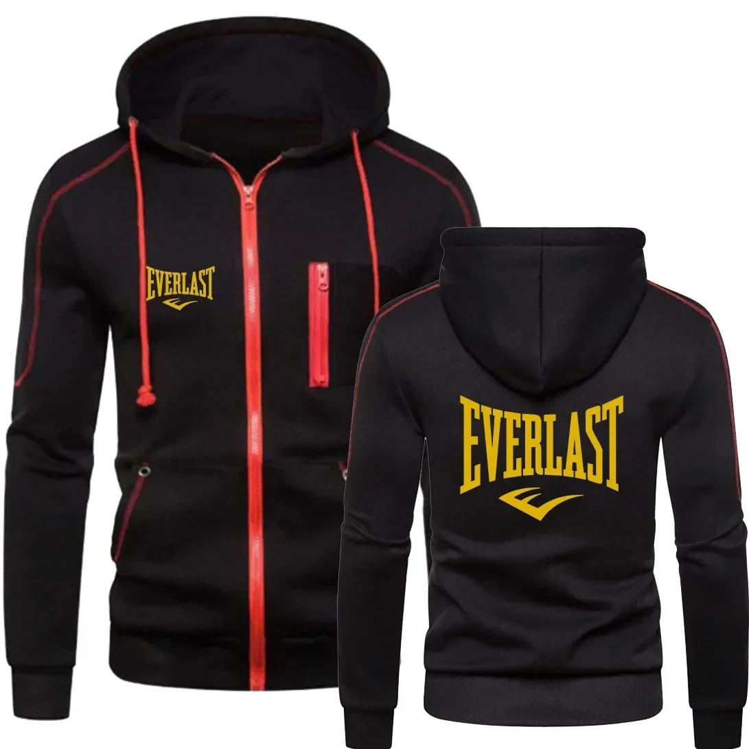 New EVERLAST Men\'s Autumn Winter Sportswear Simplicity Fashion zipper hoodie Solid Blazer Men\'s print Sportswear top Casual warm