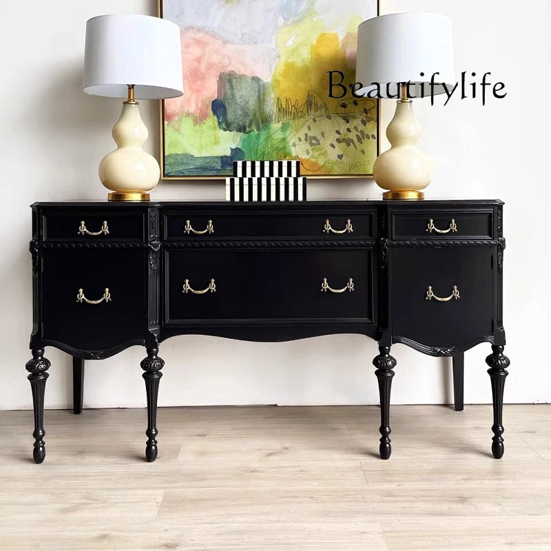 خزانة الشرفة الخشبية الصلبة الفرنسية الرجعية، خزانة جانبية لتناول الطعام العتيقة، خزانة جانبية لتناول الطعام منحوتة لغرفة المعيشة الأمريكية #2