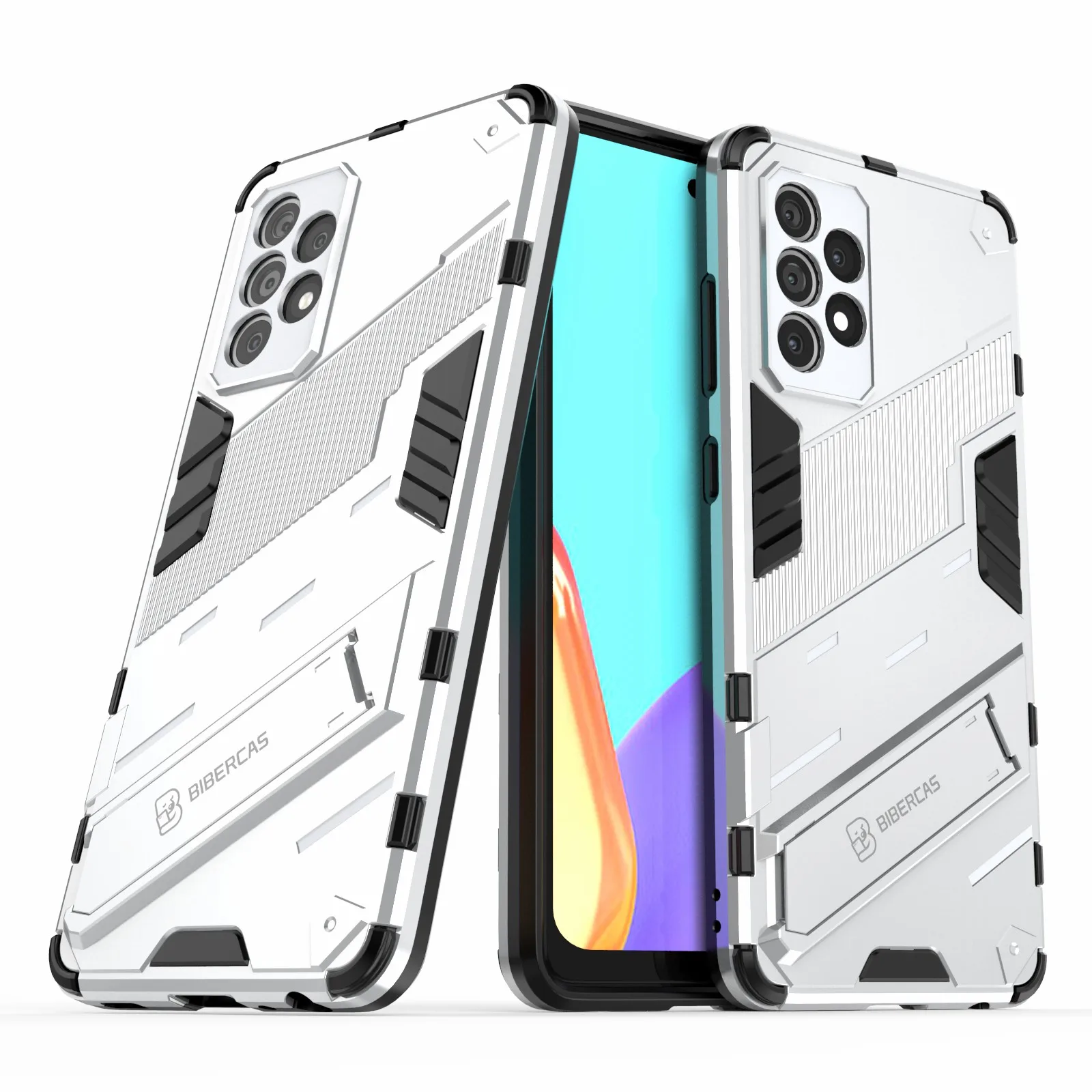 Armadura PC dura militar a prueba de golpes + cubierta protectora híbrida de parachoques de TPU para Samsung Galaxy A52 4G/5G / A52s 5G - Blanco