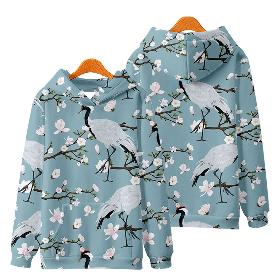 

3 to 14 years kids hoodies harajuku Crane print boys girls hoodie sweatshirt hip hop pullover jacket coat children clothing