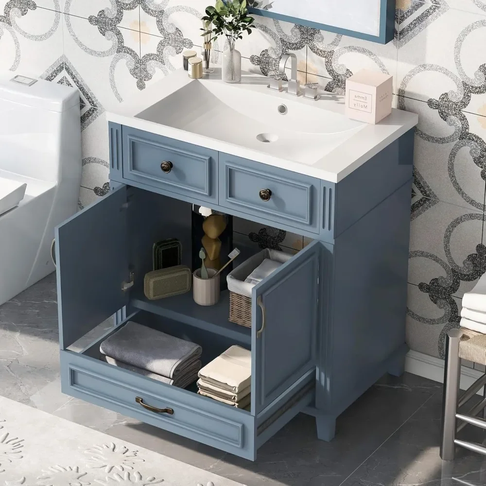 30 Inch Bathroom Vanity with Sink Combo, Solid Wood Frame Bathroom Storage Cabinet with 2 Doors and 1 Drawer, Freestanding