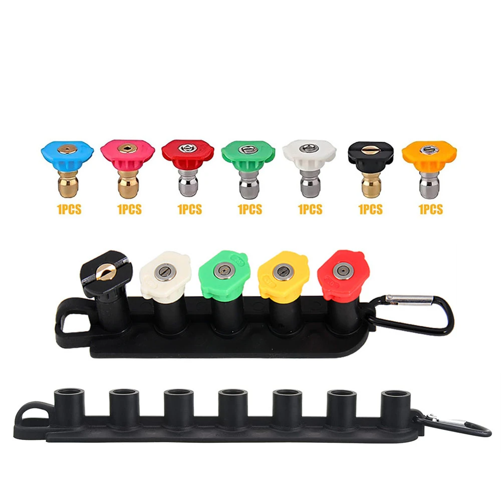 High Pressure Washer Tips Set With Nozzle Holder 5 Nozzle Tips 1/4 Inch Quick Connect 4000 PSI 7 Holes Holder for Pressure Gun