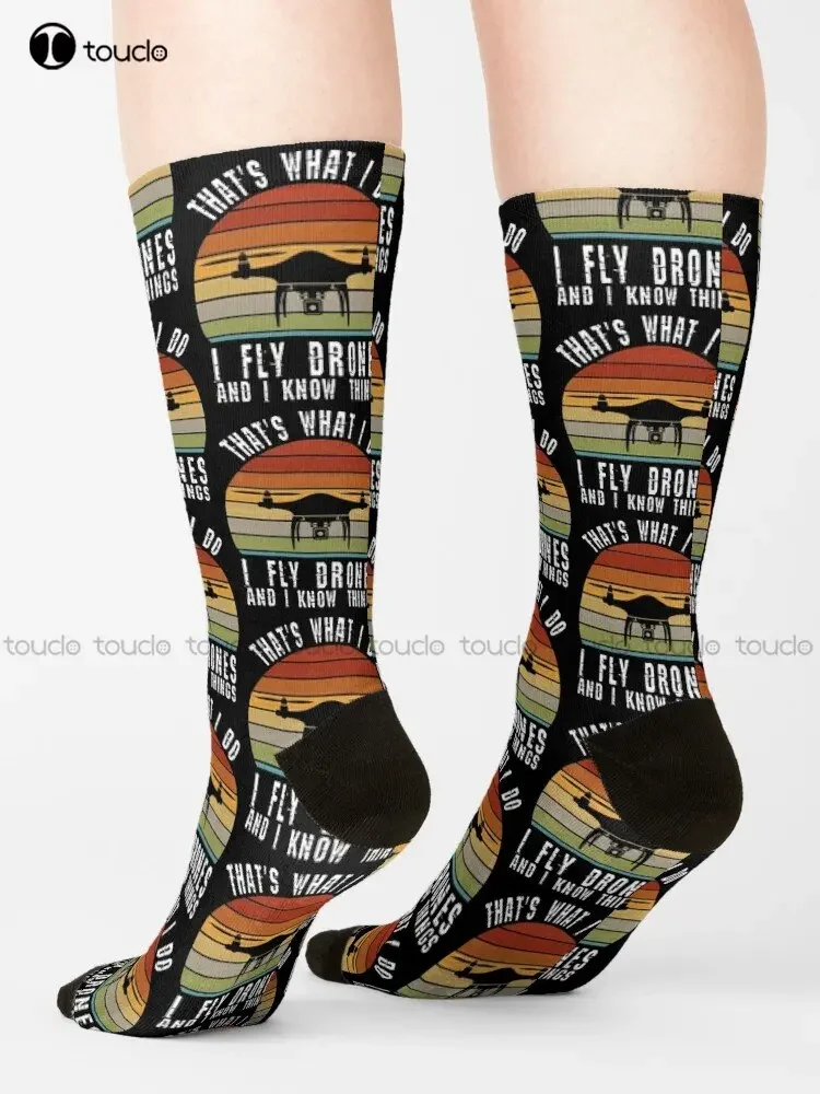 That'S What I Do I Fly Drones And I Know Things Funny Drone Pilot Pun Gift Socks Cow Socks Street Skateboard Socks Custom Gift