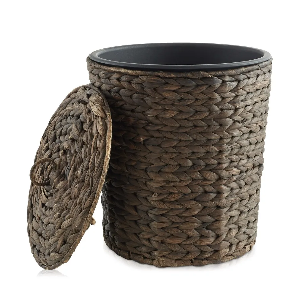 

Мусорный бак для ванной комнаты с крышкой - эспрессо, небольшая плетеная корзина для мусора из гиацинта
