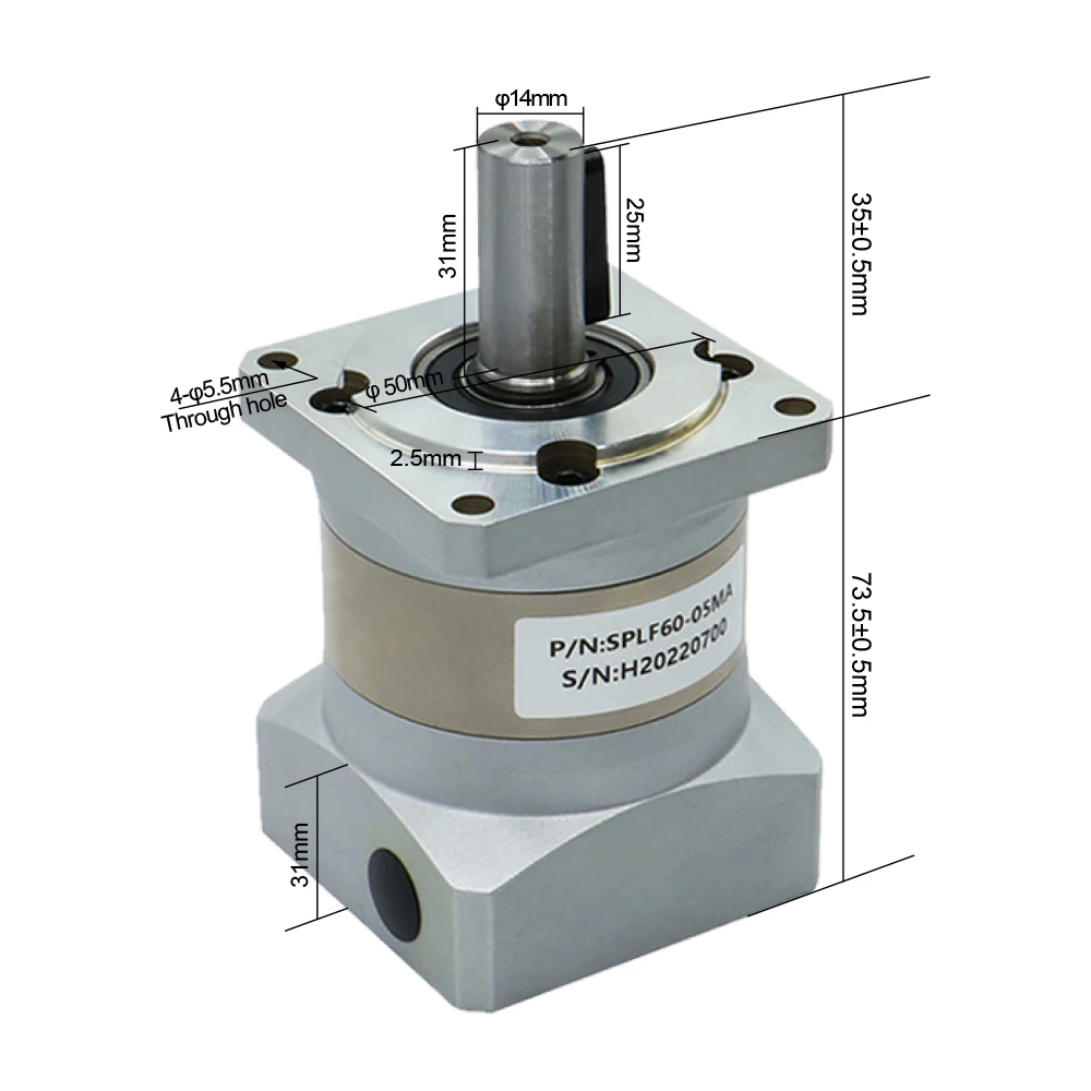 Planetary Reducer SPLF60 Suitable For 60 Servo Motor 200w 400w 600w Gear Ratio 4 / 5 / 7 / 10 Max 25N.m  ≤10 arcmin input 14mm
