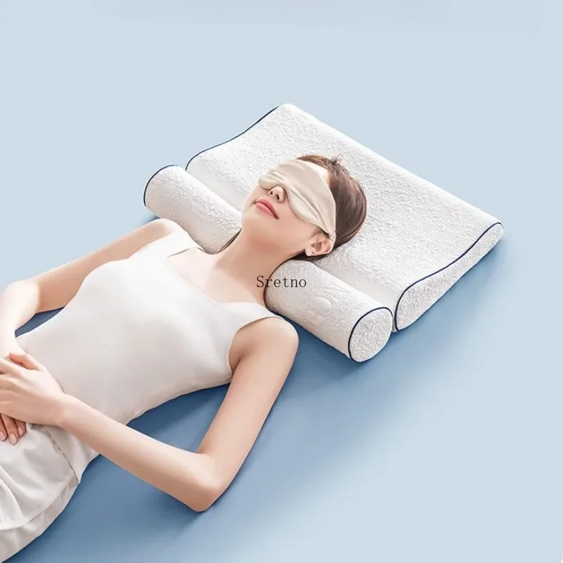 Natural Latex Cervical Pillow 2-Pack, Cylindrical Neck Support, Antibacterial Mite-Proof Sleeping Body Pillows Sleep Aid Cushion