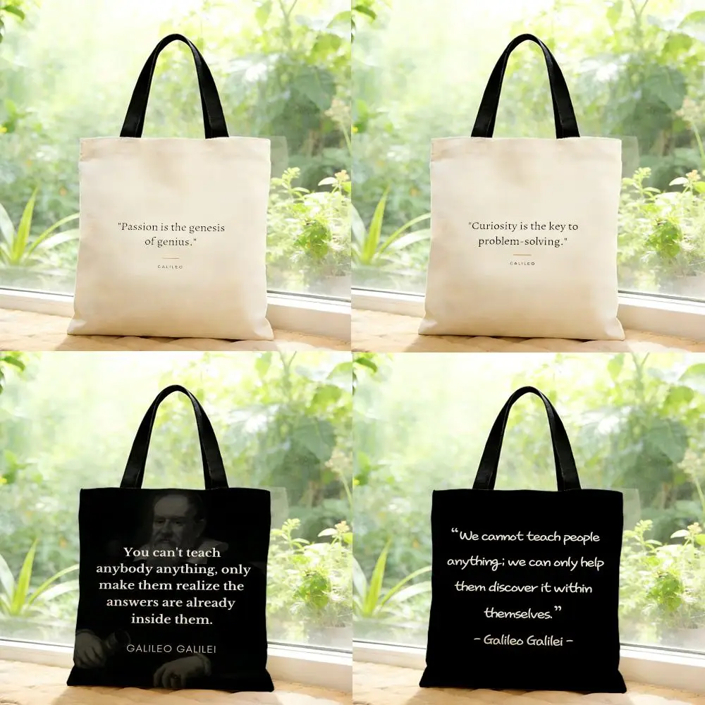 Bolsas de almacenamiento con citas de G-Galileo Galilei, serie de bolsas de lona, ​​bolsa con estampado, bolso de hombro ligero, bolsas de compras de moda