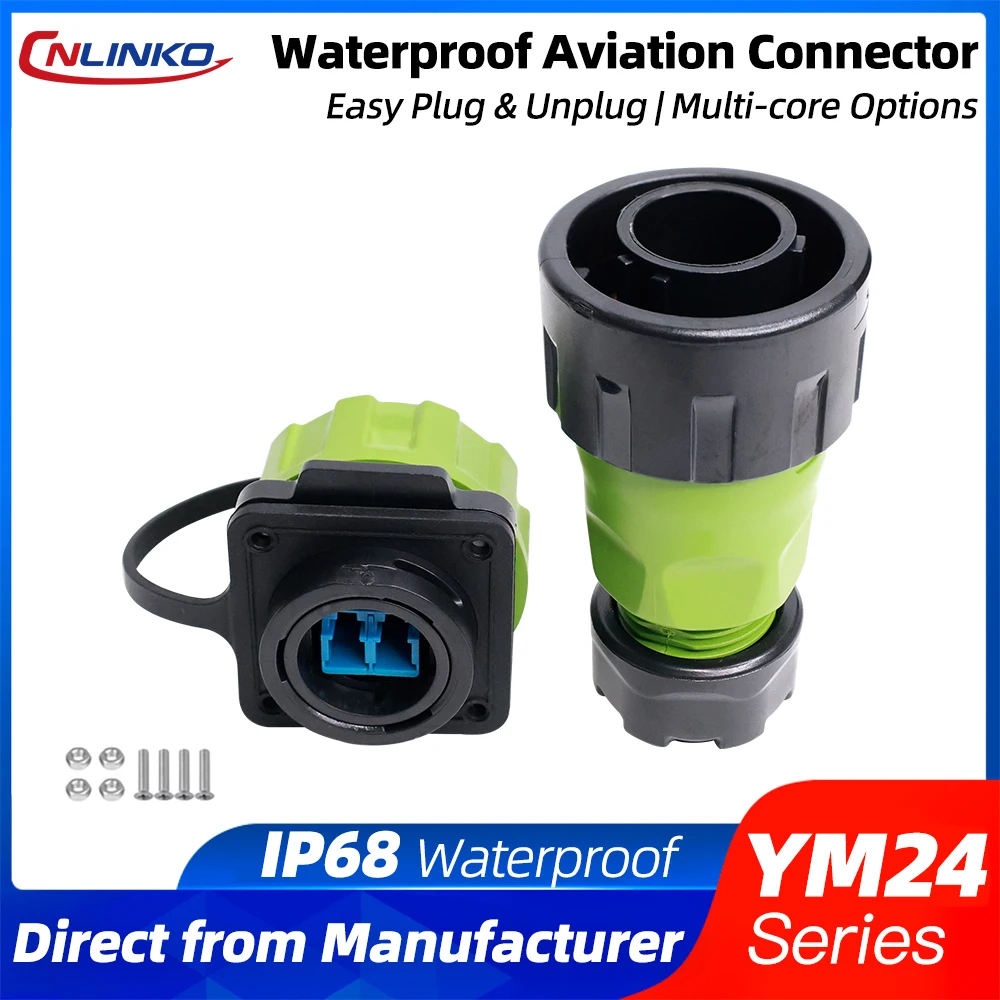 

CNLINKO YM24 Fiber Optic Connector Plastic Shell Single Mode IP68 Waterproof Communication Network Industrial Fiber Connector