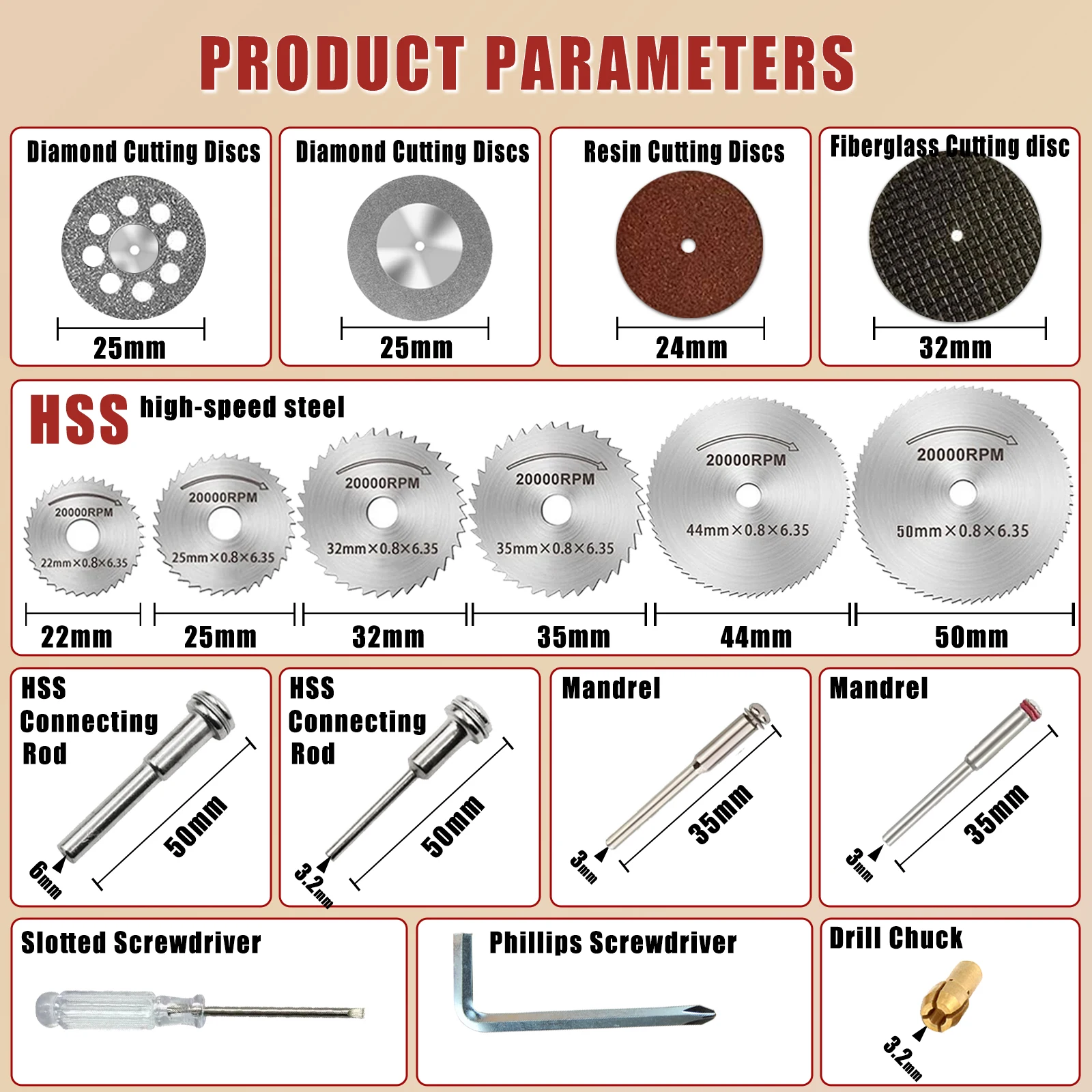 63/71pcs Mini Cutting Disc Kit HSS Circular Saw Blade  Diamond Fiberglass Resin Cut Off Wheel For Dremel Rotary Tool